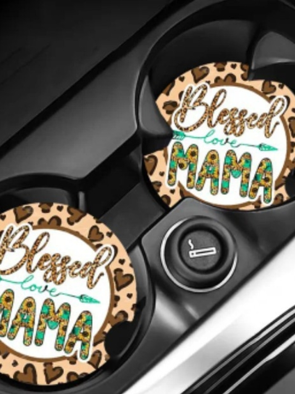 Blessed Mama Leopard Car Cup Holder Coasters (Pair)